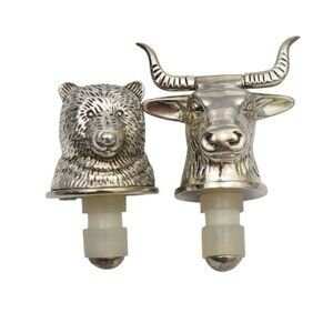 Neiman Marcus Bear Bull Wine Bottle Stoppers Silver Plate
